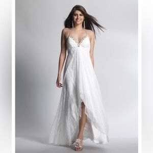 Dave & Johnny White Prom Dress Wedding Dress with Gold Accents